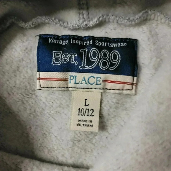 Place Est 1989 fleece sweater Sweatshirt boy Sz L/G (10/12) Hoodie pockets front - Picture 7 of 8